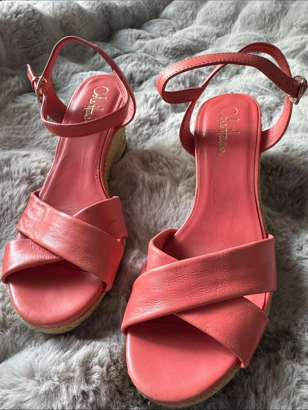 Cole Haan Coral Leather Espadrille Wedge Sandals